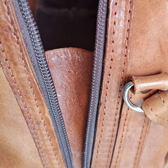 Force Ten Classic Floral Hand Tooled Leather Crossbody Bag Zip Closure Lined - Picture 11 of 14